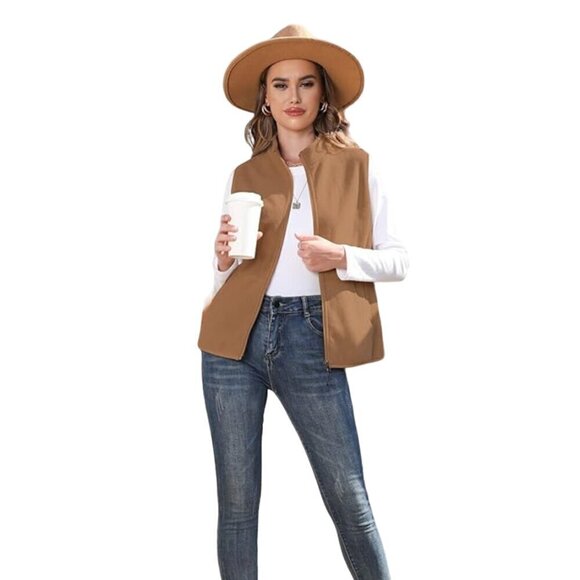 Xeoxarel Vest Womens Size Small Camel Brown Six Pocket Fleece Casual Comfy - Picture 3 of 14